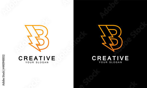 Ilustration vector graphic of abstract initial letter B Electric logo, letter B with thunder bolt lightning flash icon inside