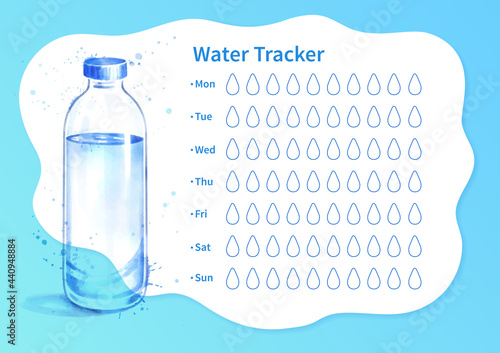 Water tracker with bottle of water