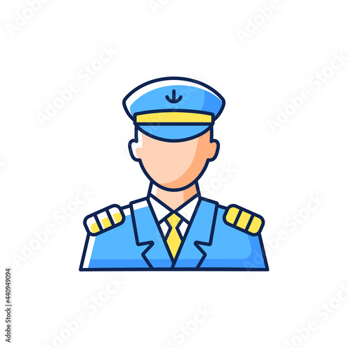 Male captain RGB color icon. Isolated vector illustration. Person controling all cruise crew. Providing best service for customers. Providing best service simple filled line drawing