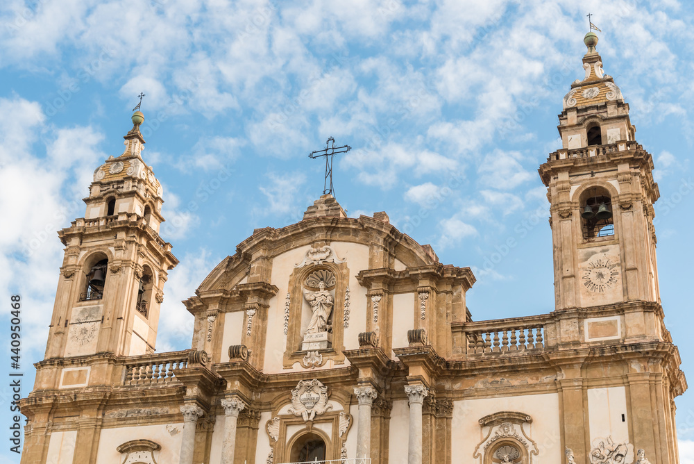 The facade of the church of Saint Dominic in historic center of Palermo, Sicily, Italy