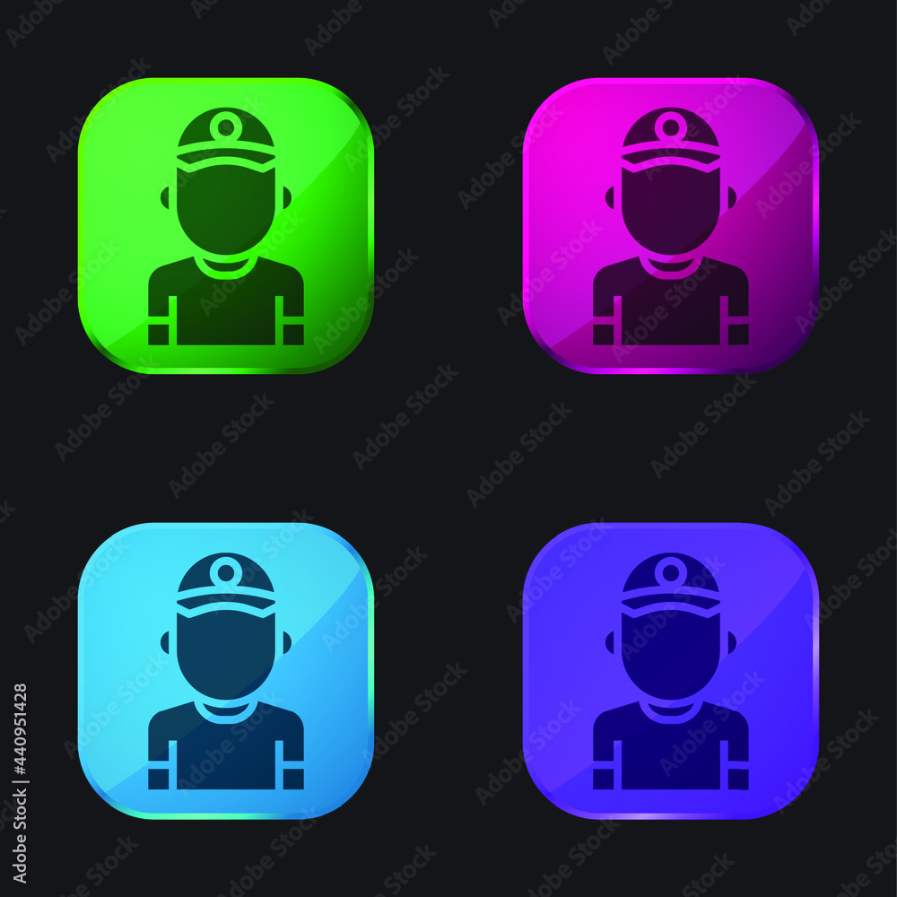 Baseball Player four color glass button icon Baseball Player four color glass button icon