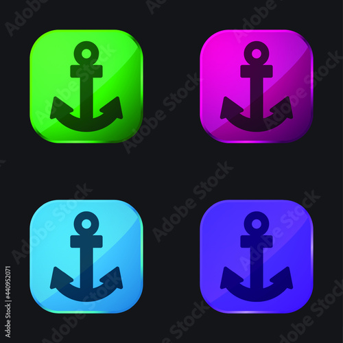 Anchor Navigational Interface Sign four color glass button icon