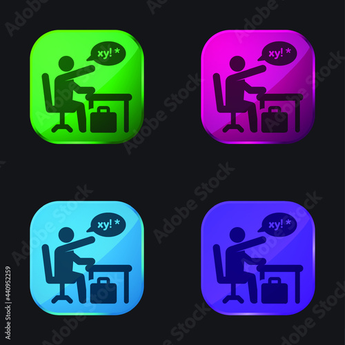 Angry four color glass button icon