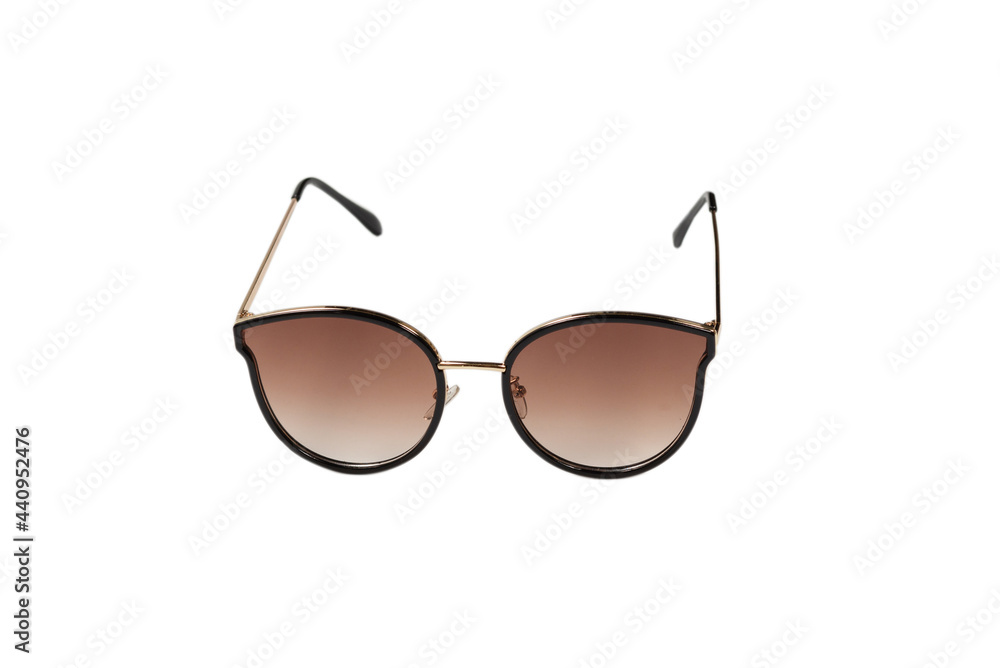 Woman brown trendy sunglasses isolated on a white background. Woman brown trendy sunglasses isolated on a white background.