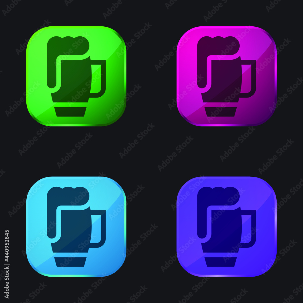Beer Mug four color glass button icon Beer Mug four color glass button icon