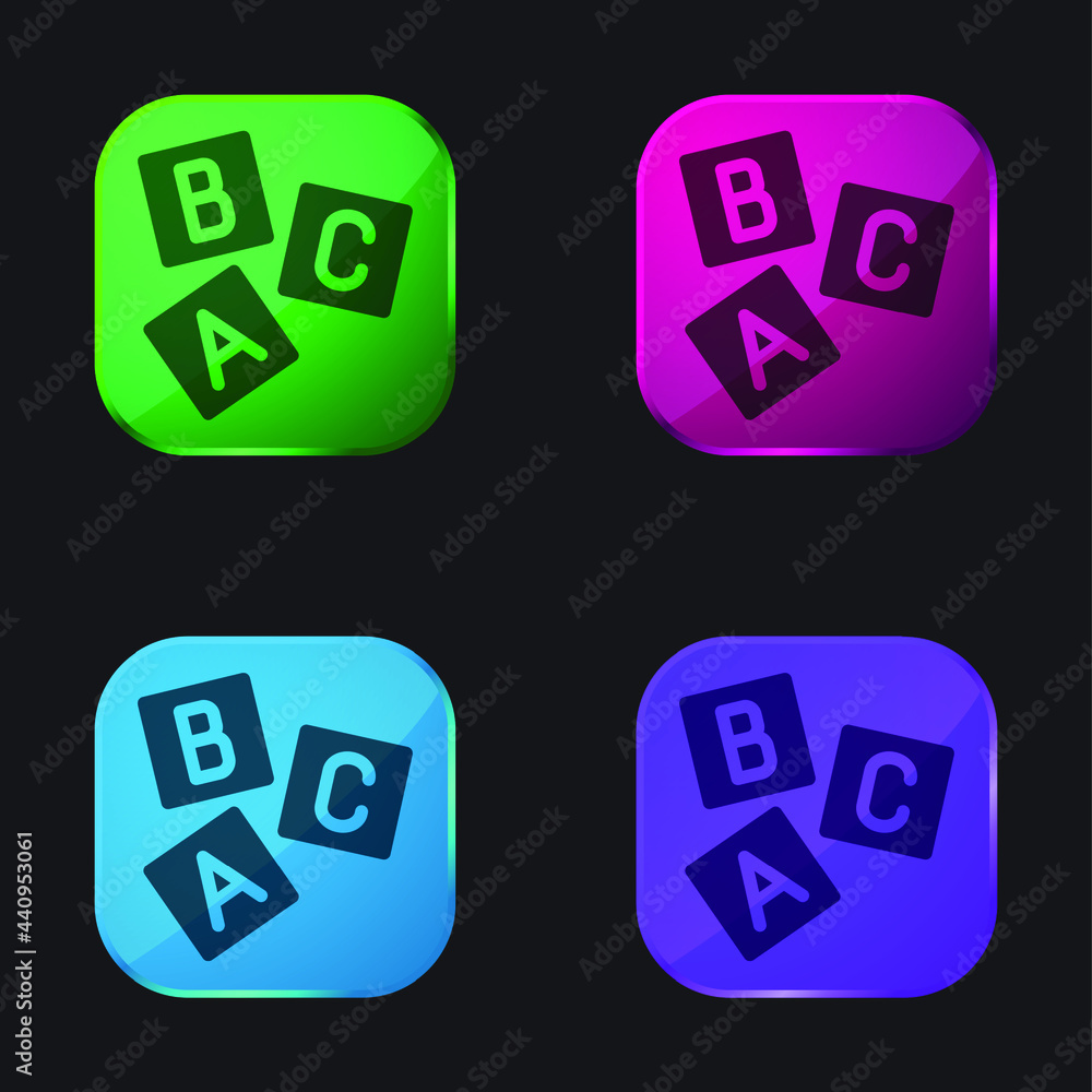 Brick Letters four color glass button icon Brick Letters four color glass button icon