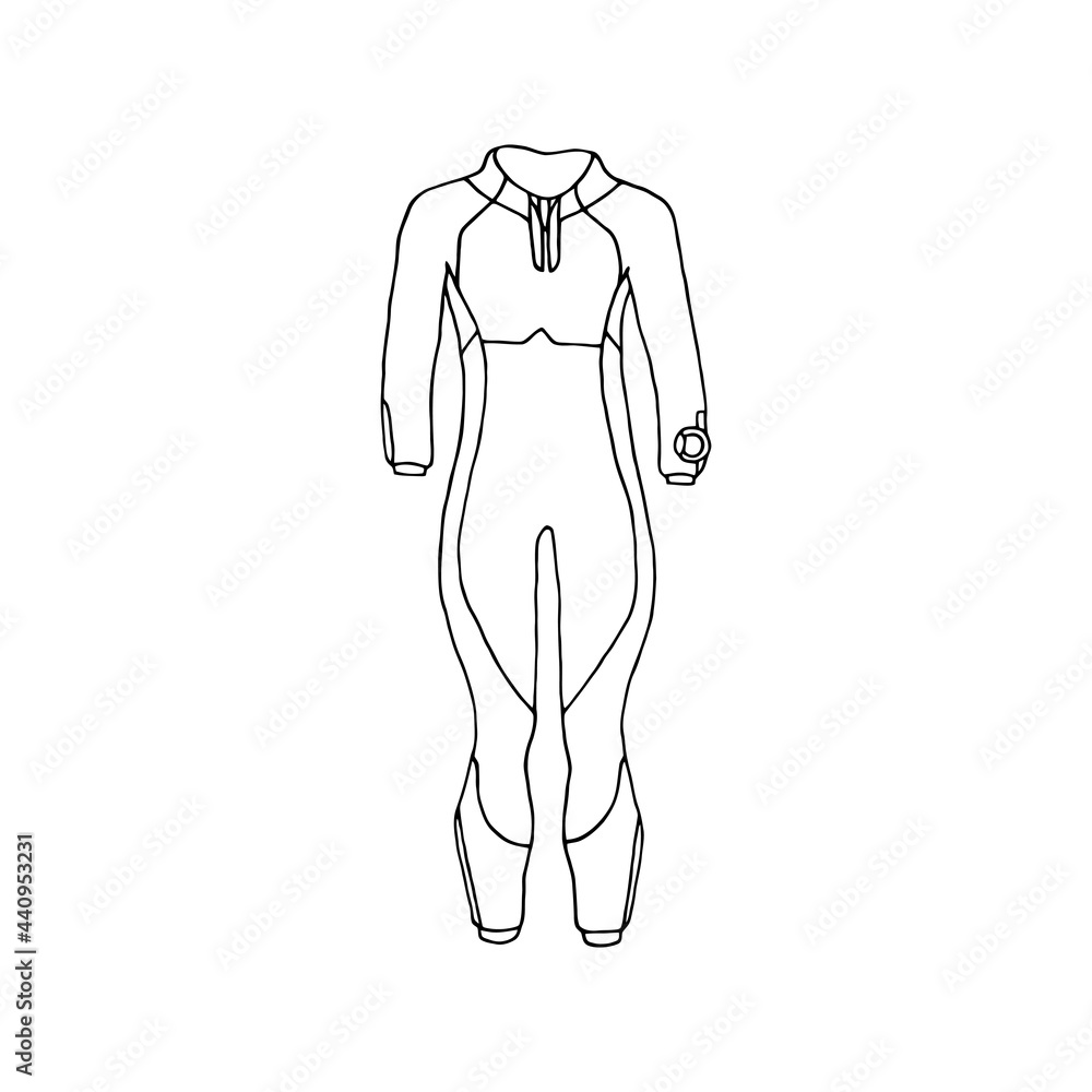 Vector illustration with a diving suit on a white background. Wetsuit. Outline drawing.