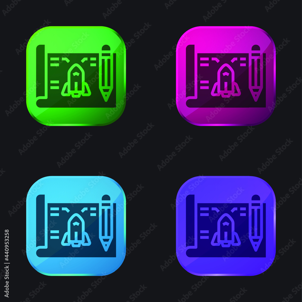Blueprint four color glass button icon Blueprint four color glass button icon
