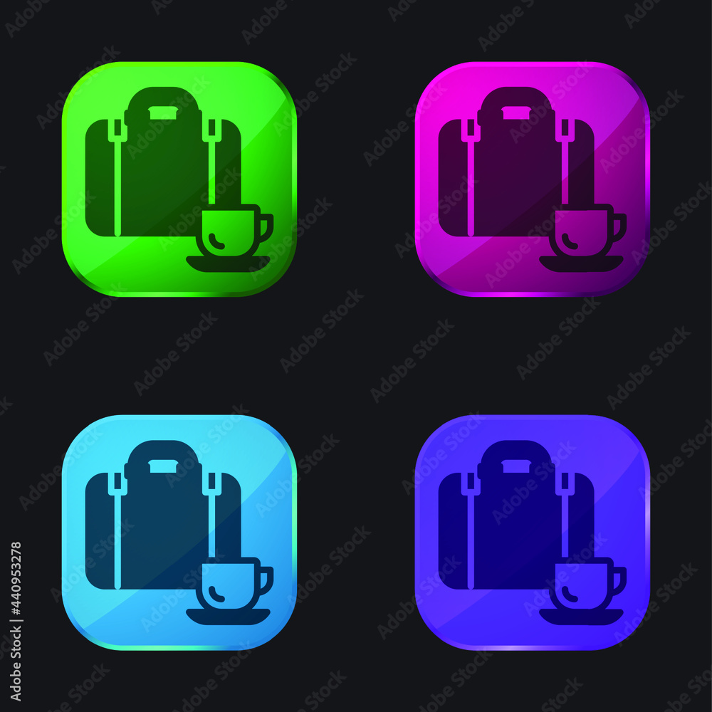 Briefcase four color glass button icon Briefcase four color glass button icon