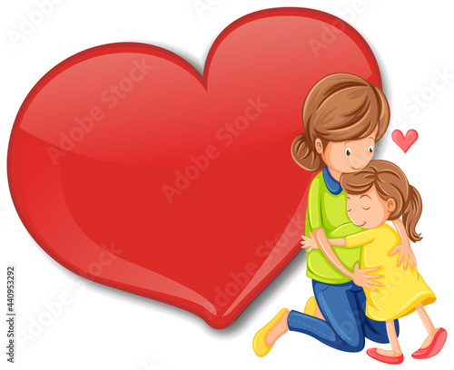 Empty big heart banner with mom hugging her daughter