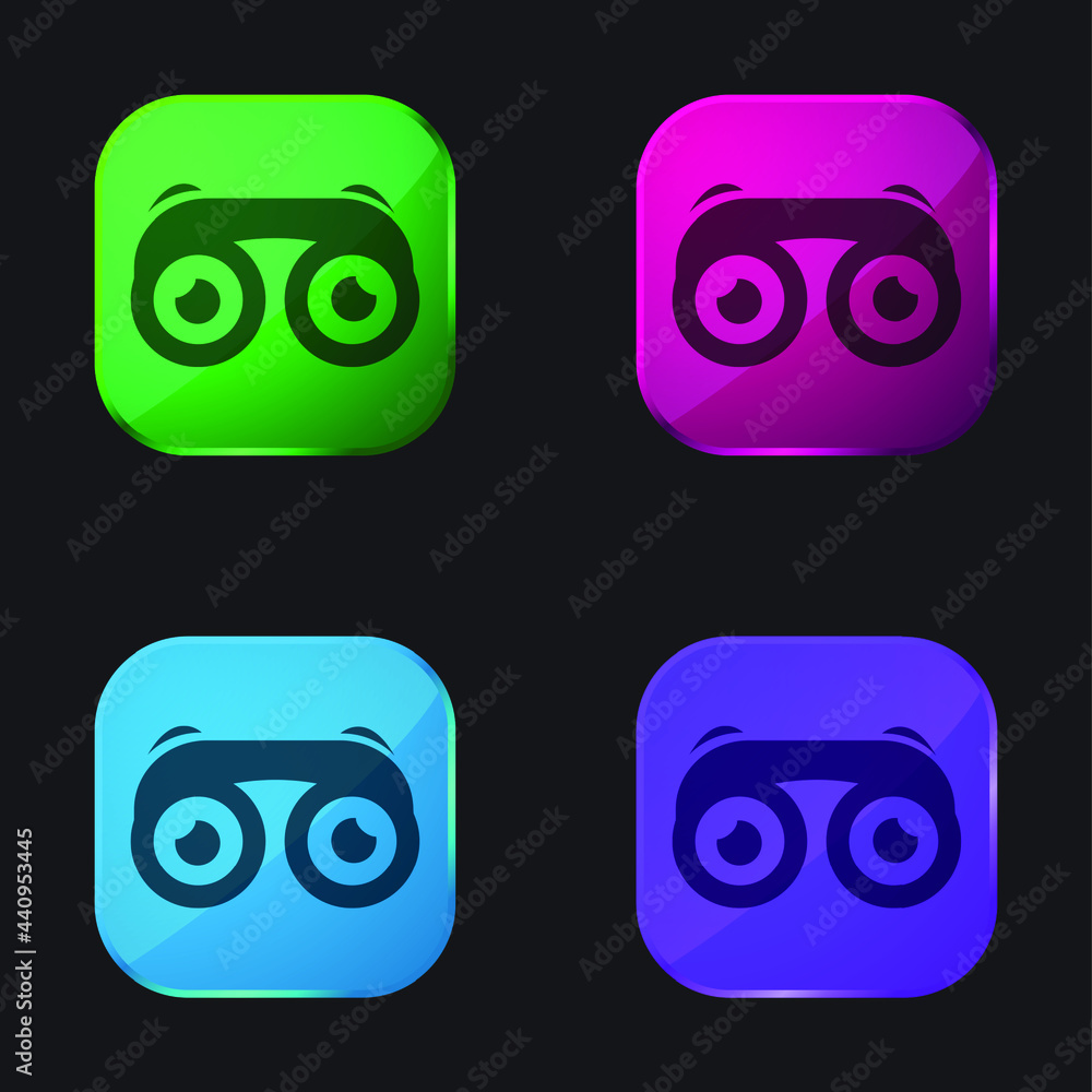 Binoculars With Eyes four color glass button icon