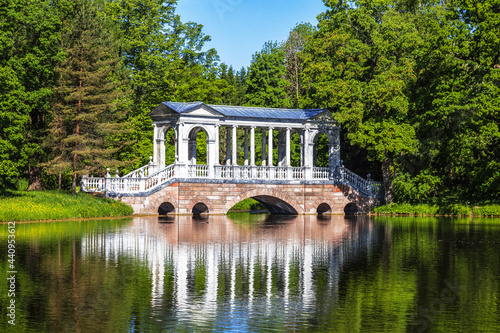 Marble (Palladian) bridge in Ekaterininsky Park. Tsarskoye Selo, Pushkin, St. Petersburg. Russia