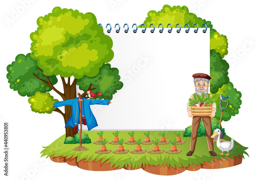 Empty banner template in the farm scene isolated on white background