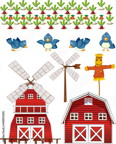 Farm element set isolated on white background