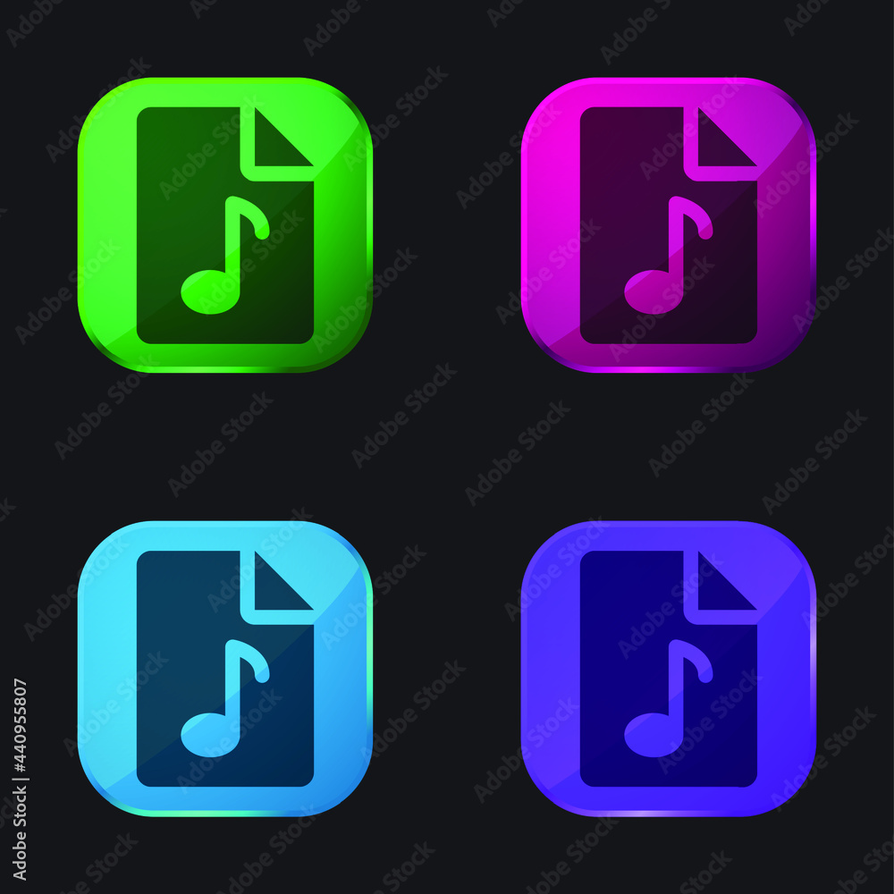 Audio File four color glass button icon Audio File four color glass button icon