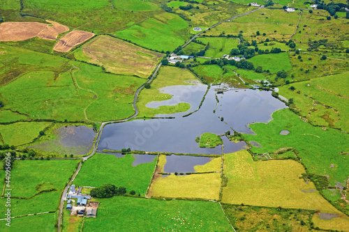 Aerial view of flooded field in County Clare, Ireland photo