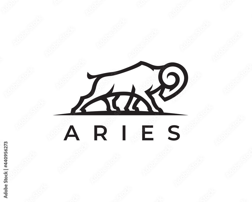 Aries logo concept. Zodiac ram line icon. Goat symbol. Horned animal sign.  Vector illustration. Stock Vector | Adobe Stock