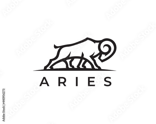 Aries logo concept. Zodiac ram line icon. Goat symbol. Horned animal sign. Vector illustration. photo