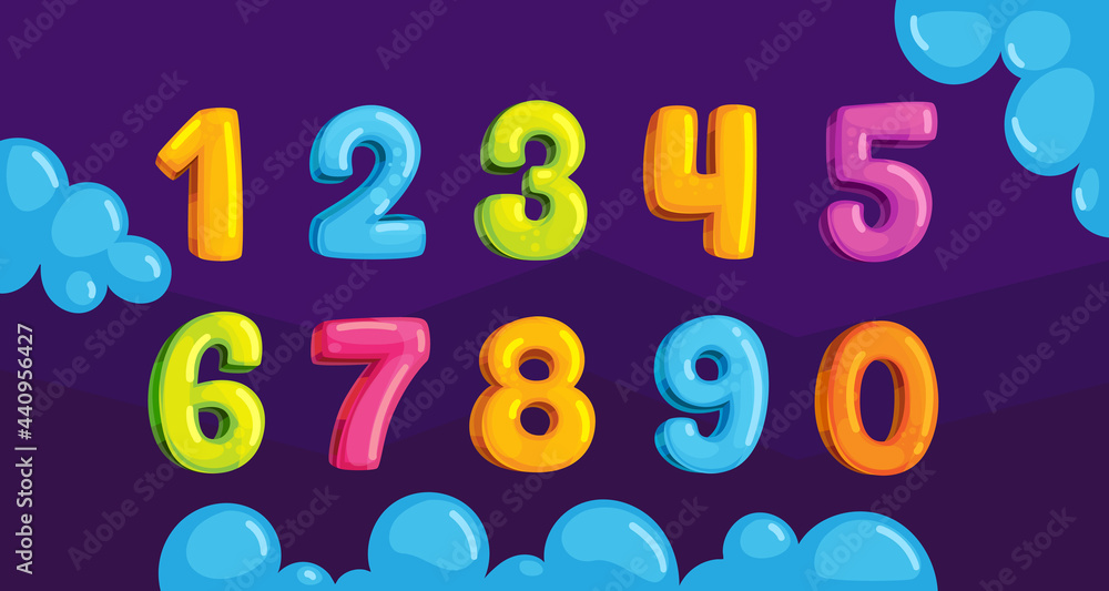 Cartoon vector colorful numbers set. Illustration for kids design