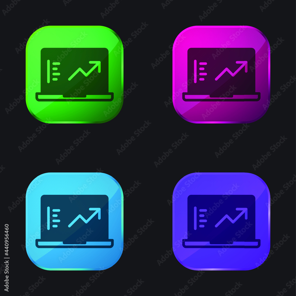 Analytics four color glass button icon Analytics four color glass button icon