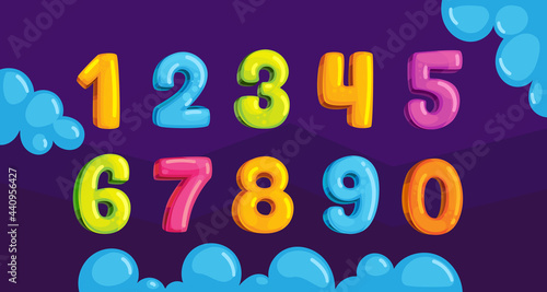 Cartoon vector colorful numbers set. Illustration for kids design