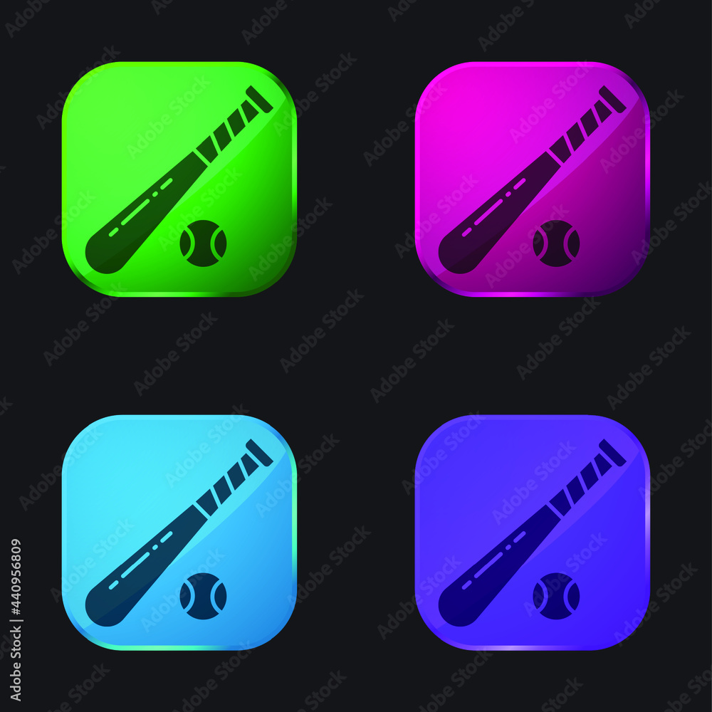 Baseball four color glass button icon Baseball four color glass button icon