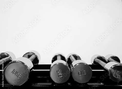 Close up of dumbbells in a gym photo