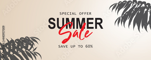 Elegant summer sale banner with tropical leaf theme