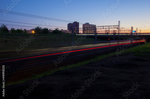 The electric train left behind a beautiful trail of headlights