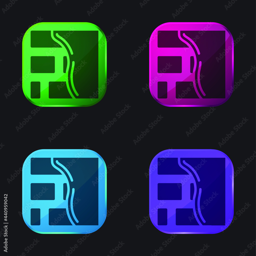 Brickwall four color glass button icon Brickwall four color glass button icon