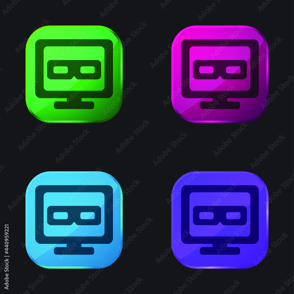 3D Television four color glass button icon 3D Television four color glass button icon