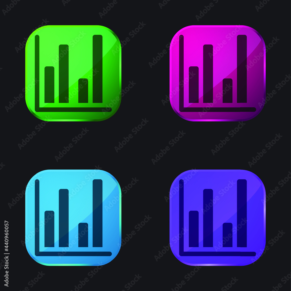 Bar Chart four color glass button icon