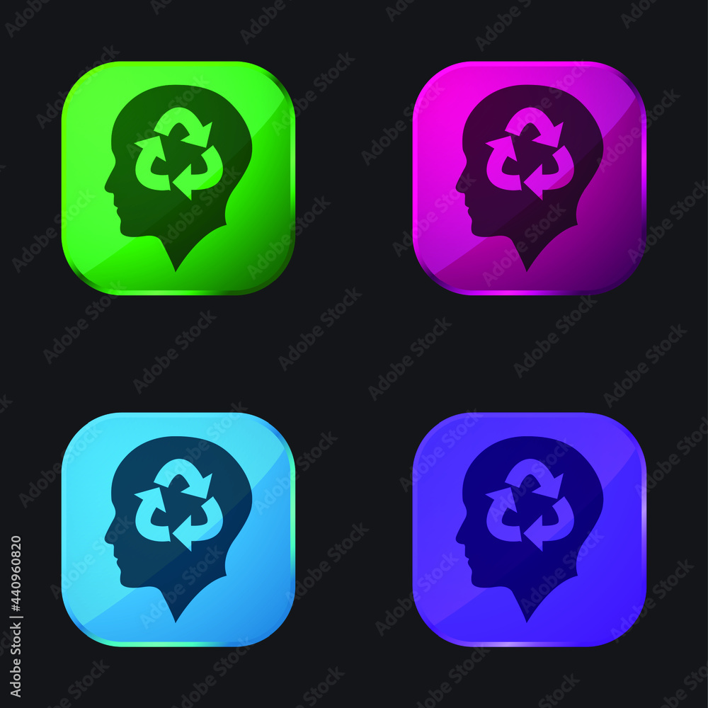 Bald Person Head With Recycle Symbol four color glass button icon