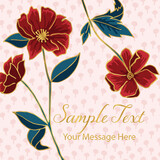 Elegant Red Flowers with Gold Outline Vector Card background