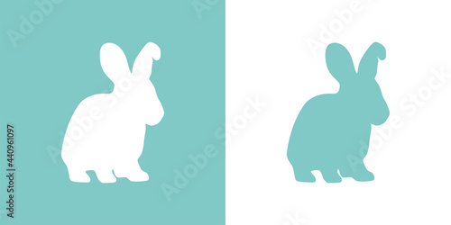 Cute vector illustration of a hand drawn rabbit on a white and pastel turquoise background, card or card design.