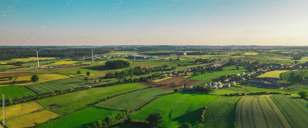Obraz na płótnie Aerial view of the wind turbines on the Luxembourg - Belgium border w salonie
