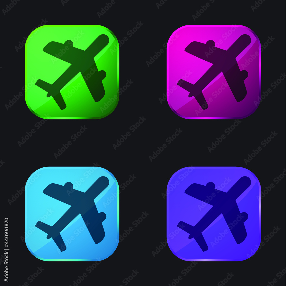 Airliner four color glass button icon Airliner four color glass button icon