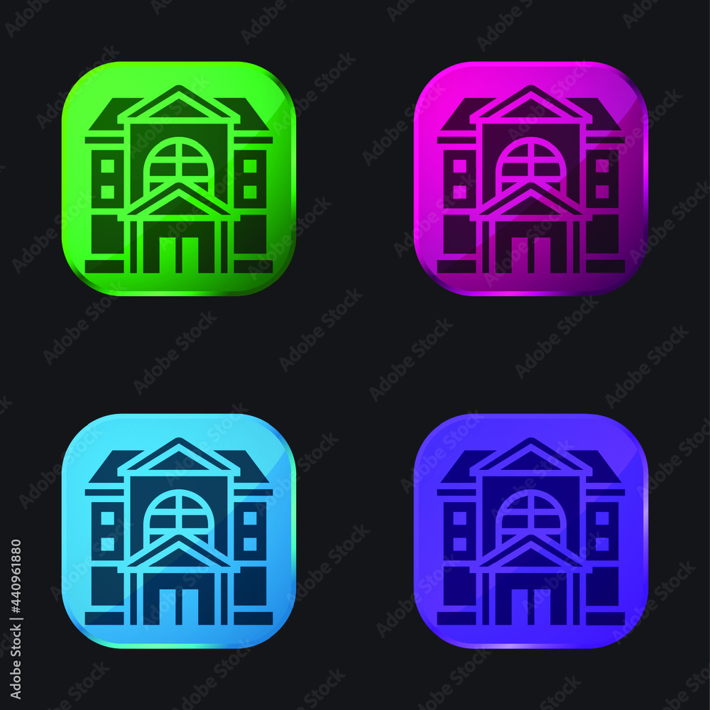 Apartment four color glass button icon Apartment four color glass button icon