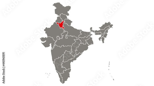 Haryana state blinking red highlighted in map of India photo