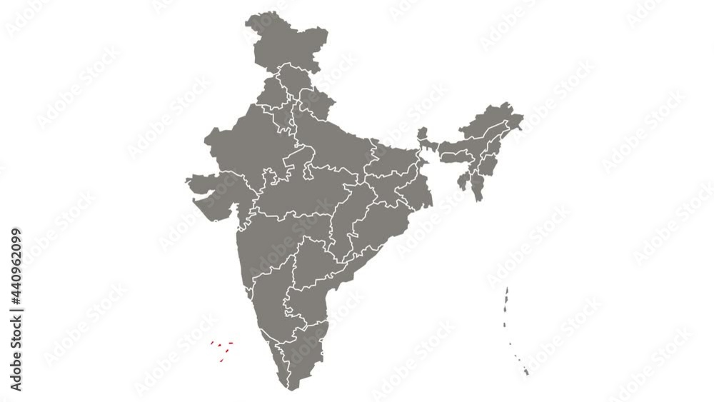 Lakshadweep state blinking red highlighted in map of India Lakshadweep state blinking red highlighted in map of India