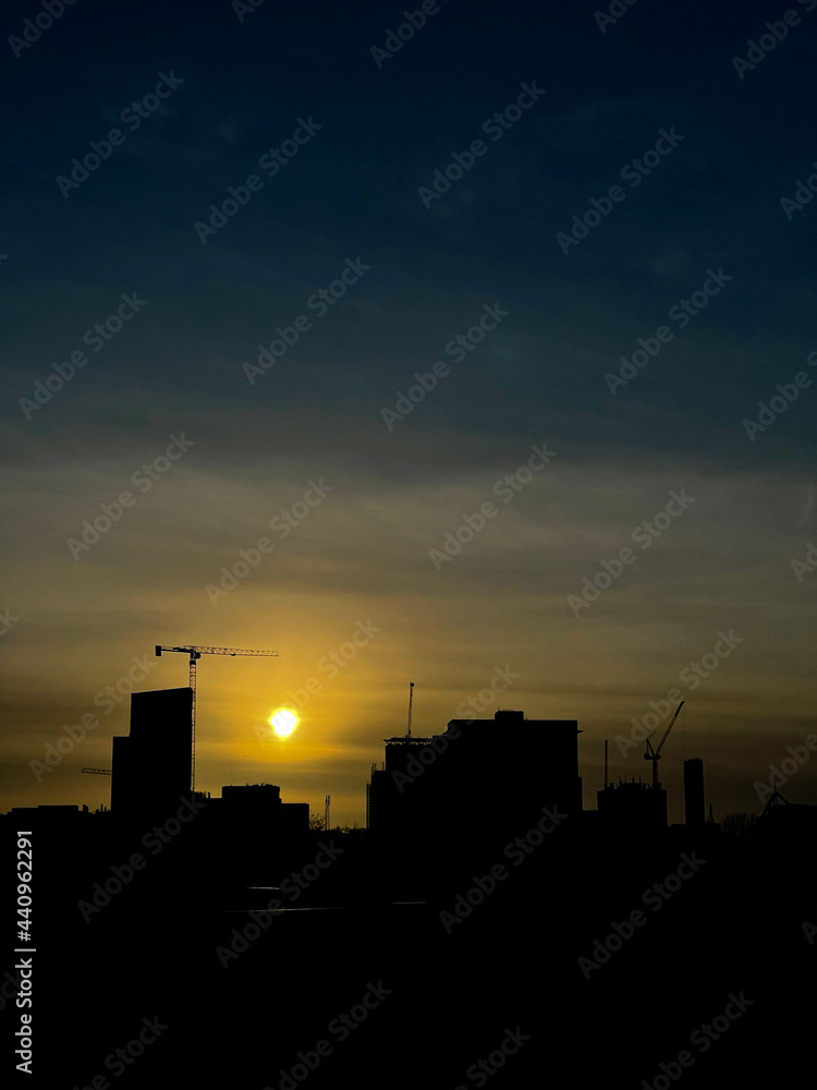 sunset over the city Cardiff