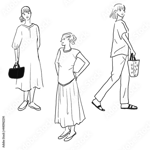 ファッショナブルな女性の線画ベクターイラスト