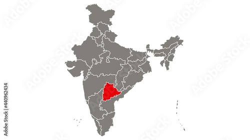 Telangana state blinking red highlighted in map of India photo