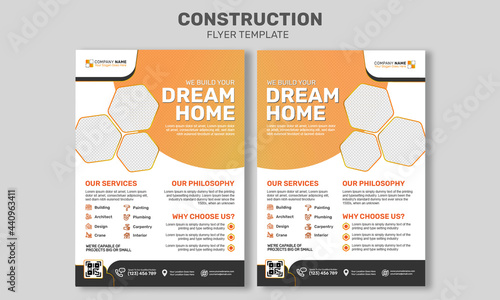 Construction Business Flyer | Building your own home print template | Construction Brochure Cover | Corporate construction tools cover a4 flyer template | modern flyer template