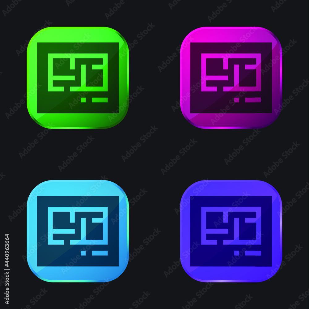 Blueprint four color glass button icon Blueprint four color glass button icon