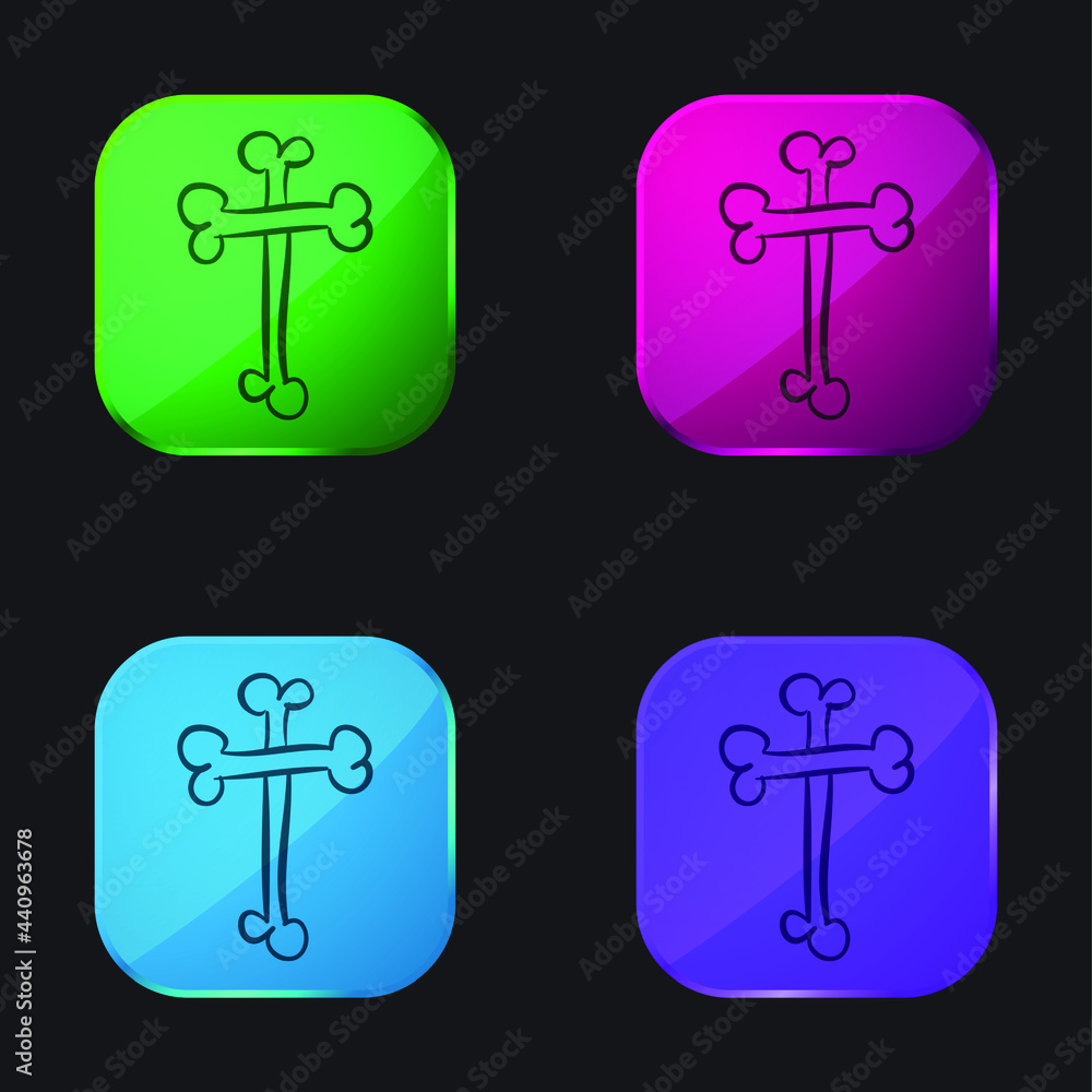 Bones Cross Religious Halloween Sign Outline four color glass button icon Bones Cross Religious Halloween Sign Outline four color glass button icon
