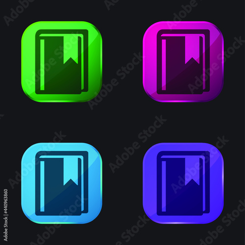 Book With Bookmark four color glass button icon