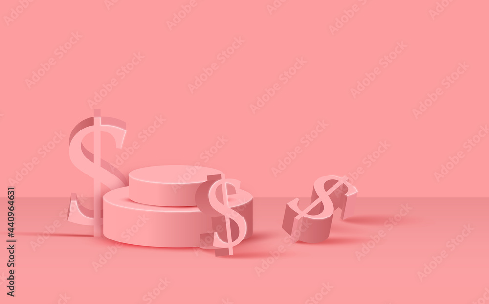 Minimal product display podium with dollar symbol 3d illustration