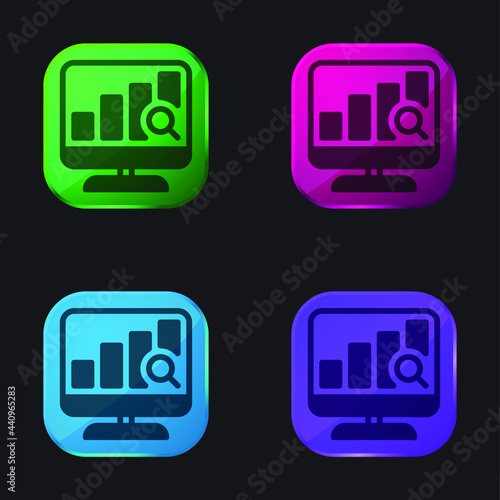 Analytics four color glass button icon