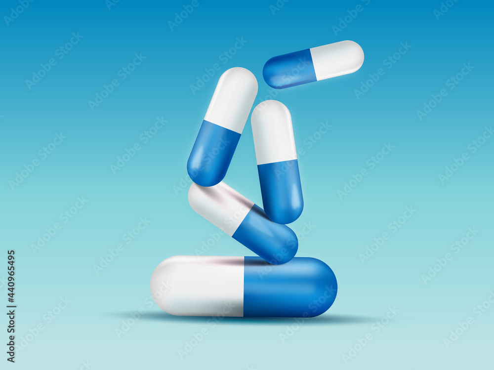 Pill capsules group falling 3d rendering Pill capsules group falling 3d rendering